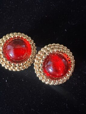 Chanel Red Gripoix Vintage Clip Earrings